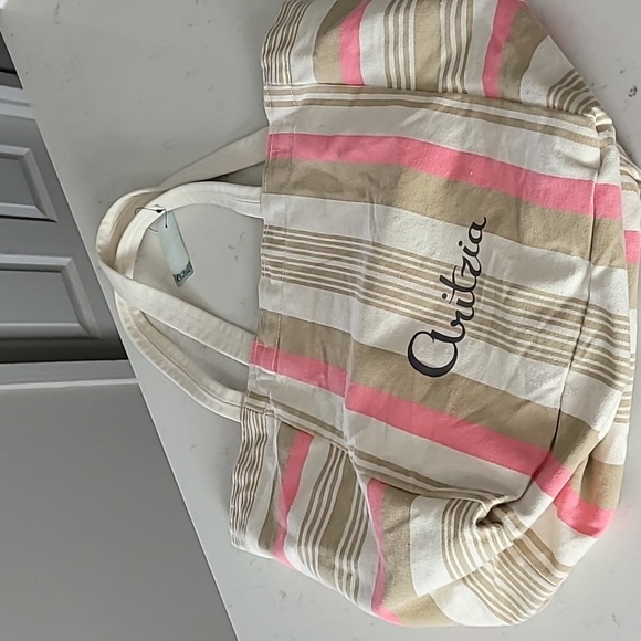 Aritzia stripped canvas tote NWT Beach Boho  Coastal - Picture 4 of 8